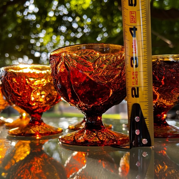 Vintage Tiara Exclusive Dark Amber Low Stem Glass set of 5 - Picture 5 of 10